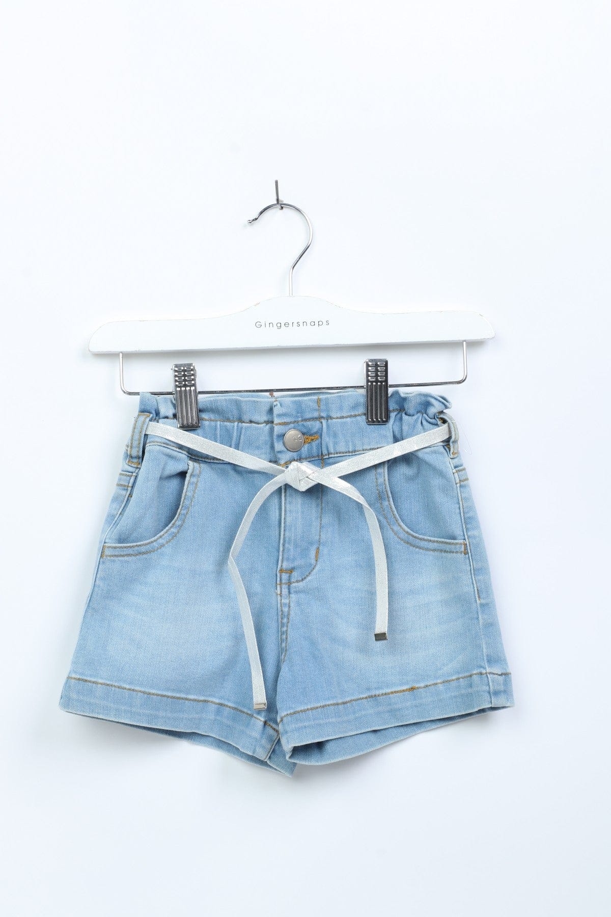 جينجرسنابس شورت جينز بجيوب جانبي برباط بناتي أزرق فاتح