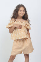 جينجرسنابس شورت جينز سادة حزام بناتي أطفال برتقالي