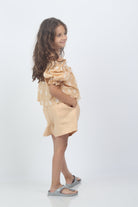 جينجرسنابس شورت جينز سادة حزام بناتي أطفال برتقالي