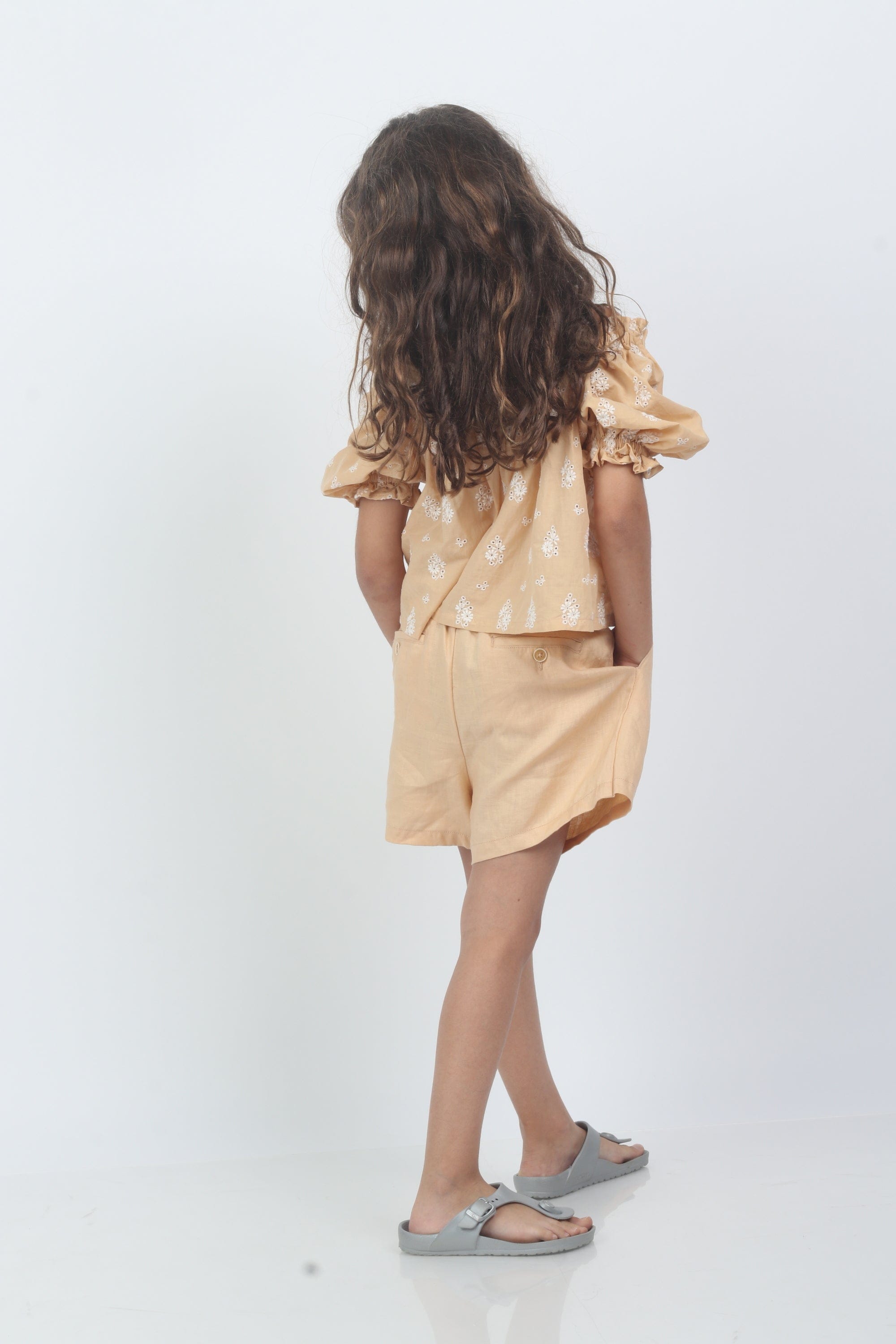 جينجرسنابس شورت جينز سادة حزام بناتي أطفال برتقالي