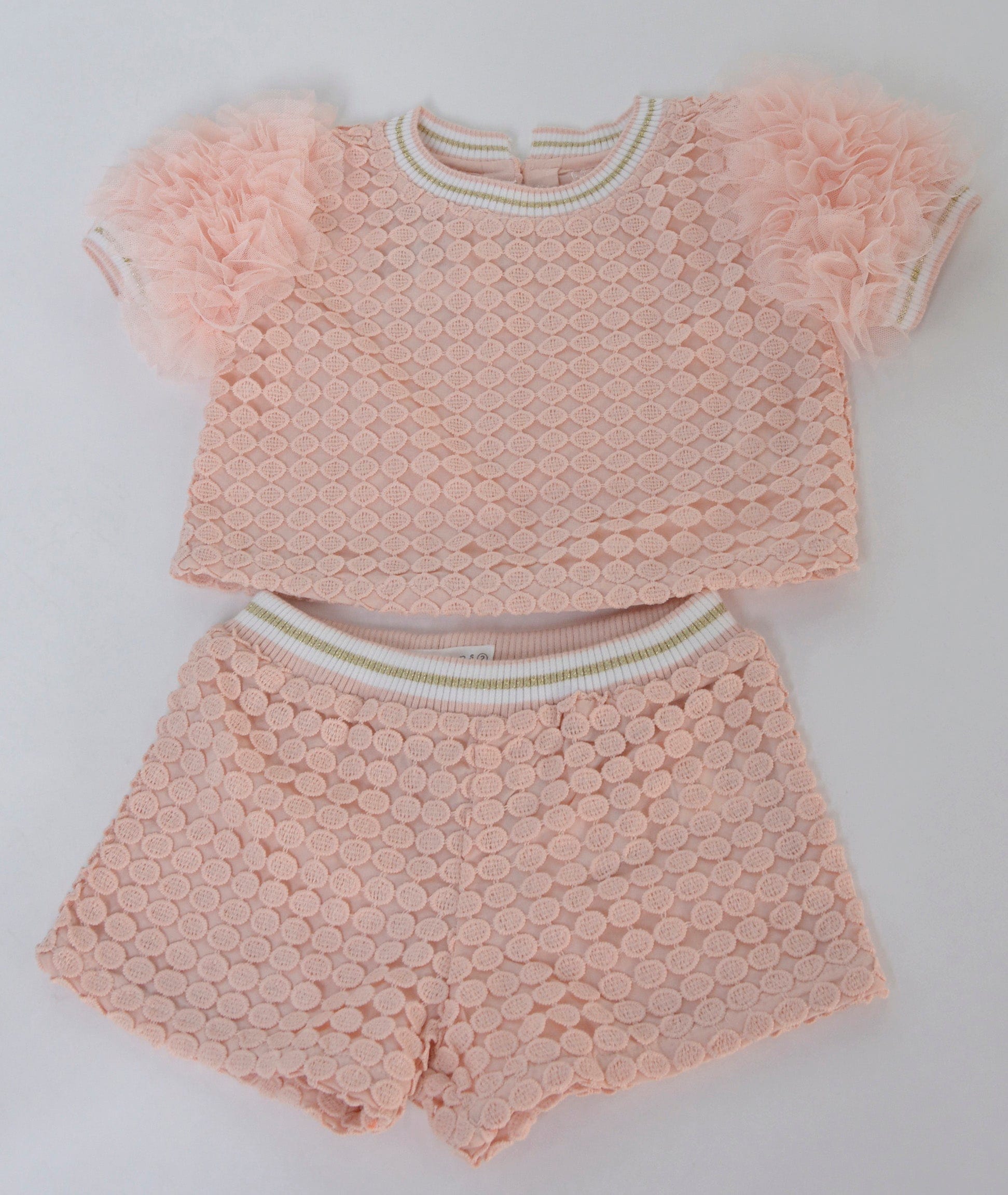 جينجرسنابس طقم شورت بناتي مخرم شفاف وردي شاحب