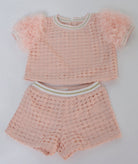 جينجرسنابس طقم شورت بناتي مخرم شفاف وردي شاحب