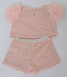 جينجرسنابس طقم شورت بناتي مخرم شفاف وردي شاحب