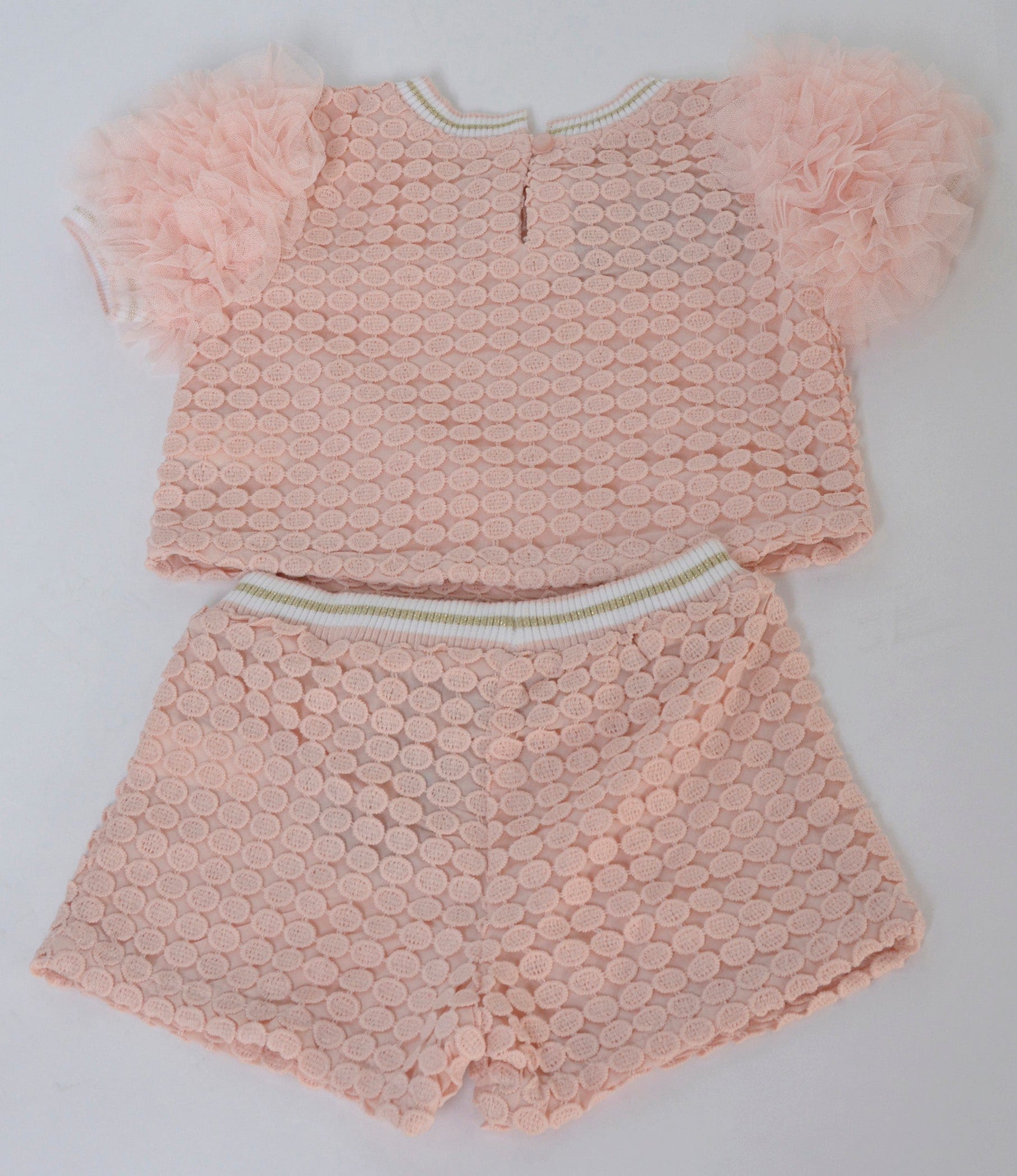 جينجرسنابس طقم شورت بناتي مخرم شفاف وردي شاحب