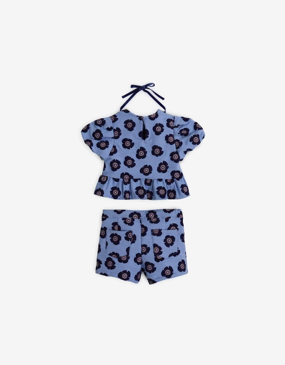 جينجرسنابس طقم شورت بناتي مورد وتيشيرت نص كم بف متعدد الألوان