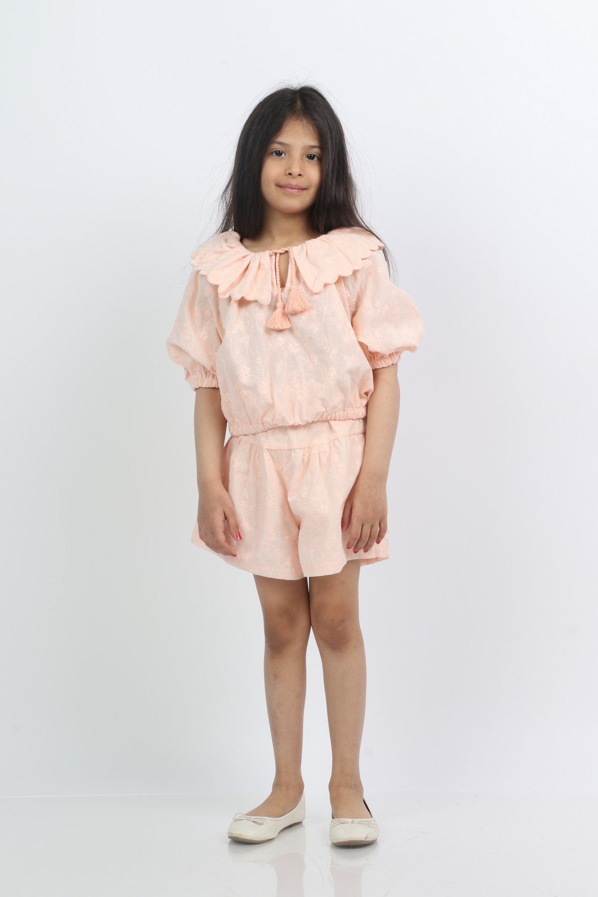 جينجرسنابس طقم شورت بناتي وبلوزة مشجرة وياقة أحمر بنفسجي