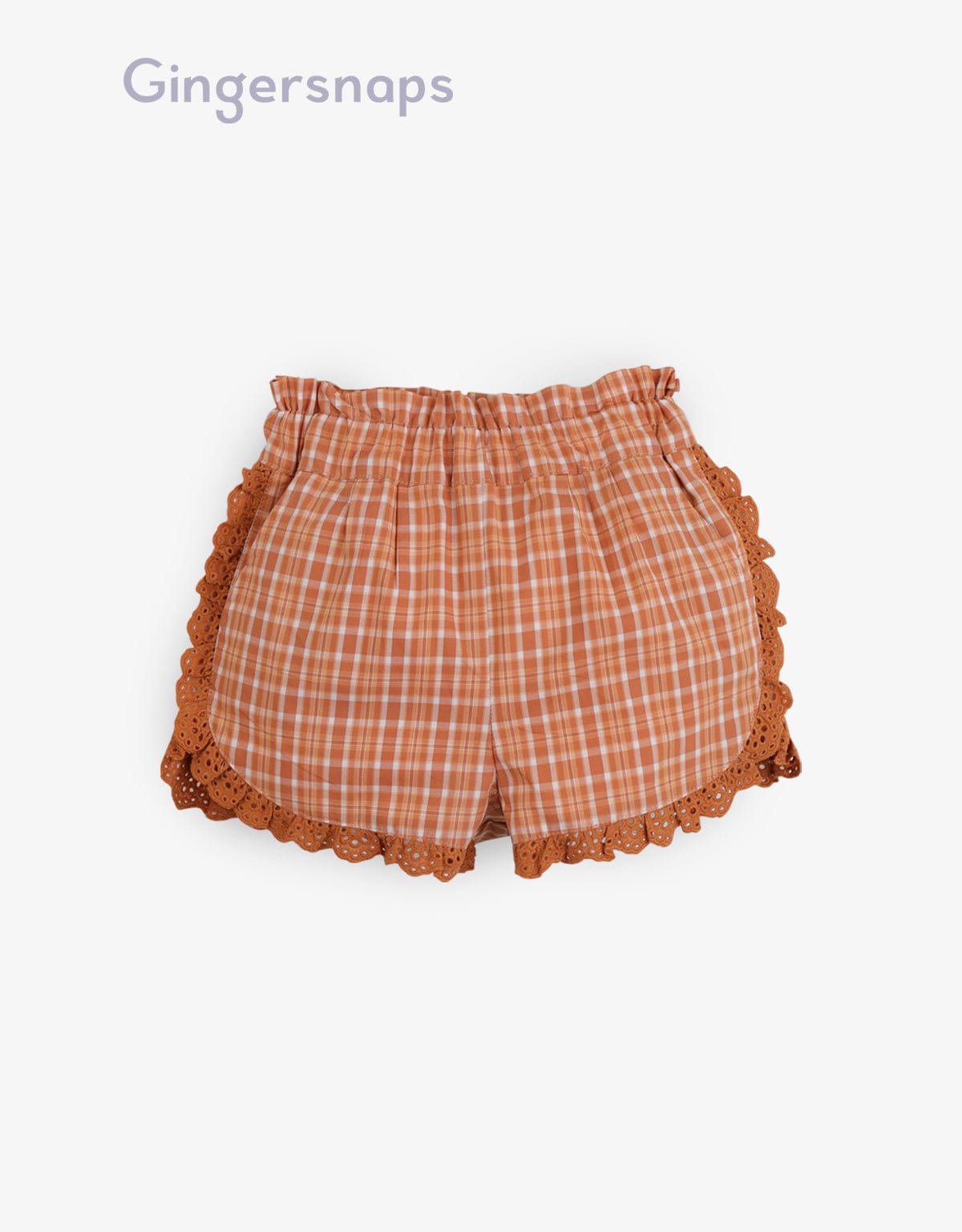 جينجرسنابس طقم بناتي مربعات قطعتين بلوزة كت مكشكشة وشورت بني