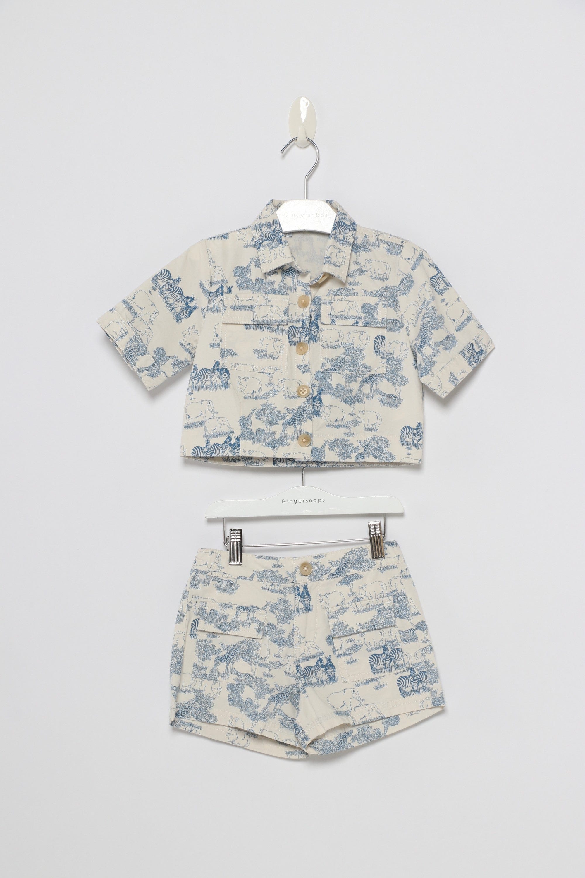 جينجرسنابس طقم بناتي شورت وبلوزة منقوشة أزرق
