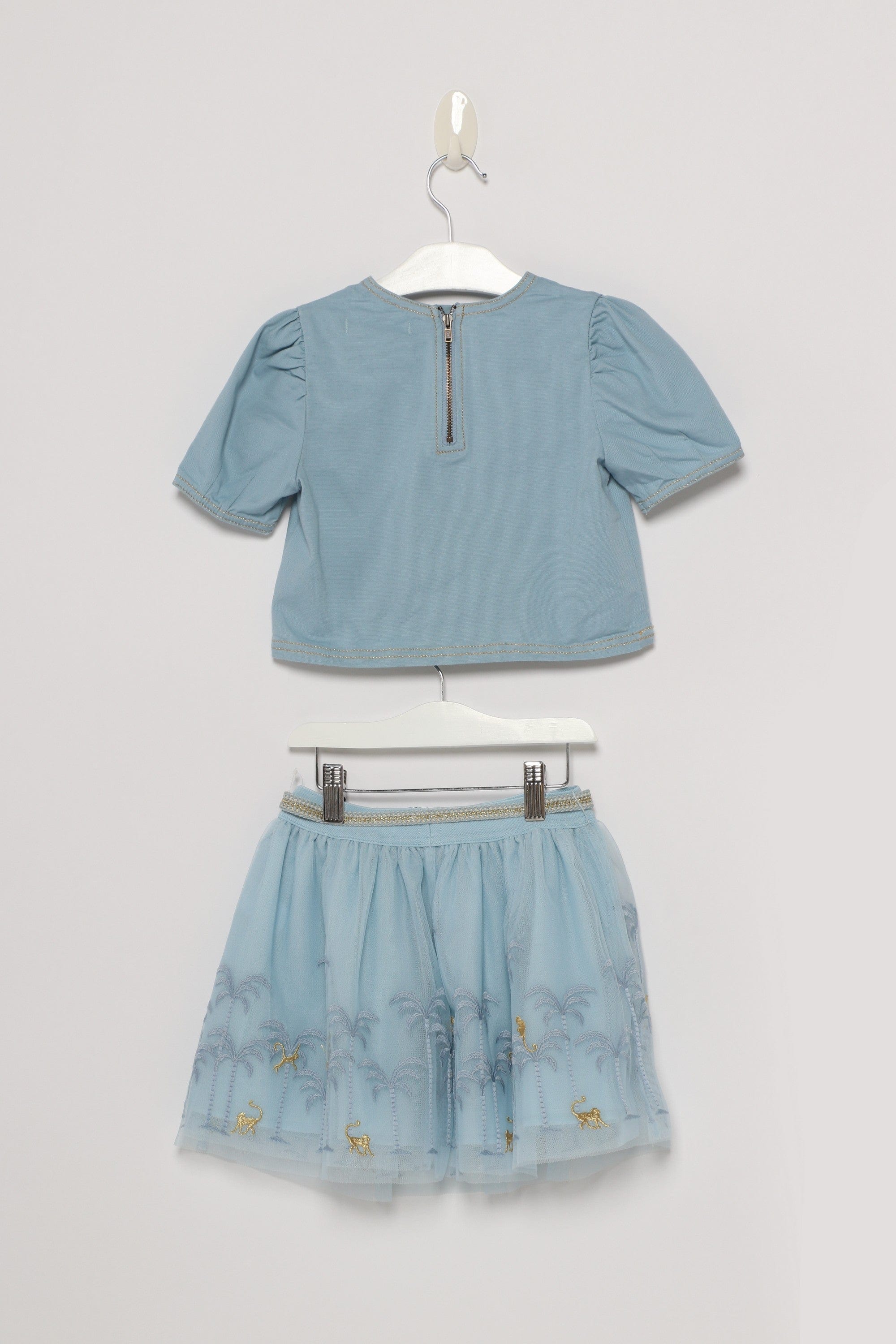 جينجرسنابس طقم بناتي تنورة منقوشة وبلوزة بناتي أزرق فاتح