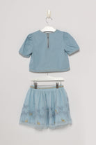 جينجرسنابس طقم بناتي تنورة منقوشة وبلوزة بناتي أزرق فاتح