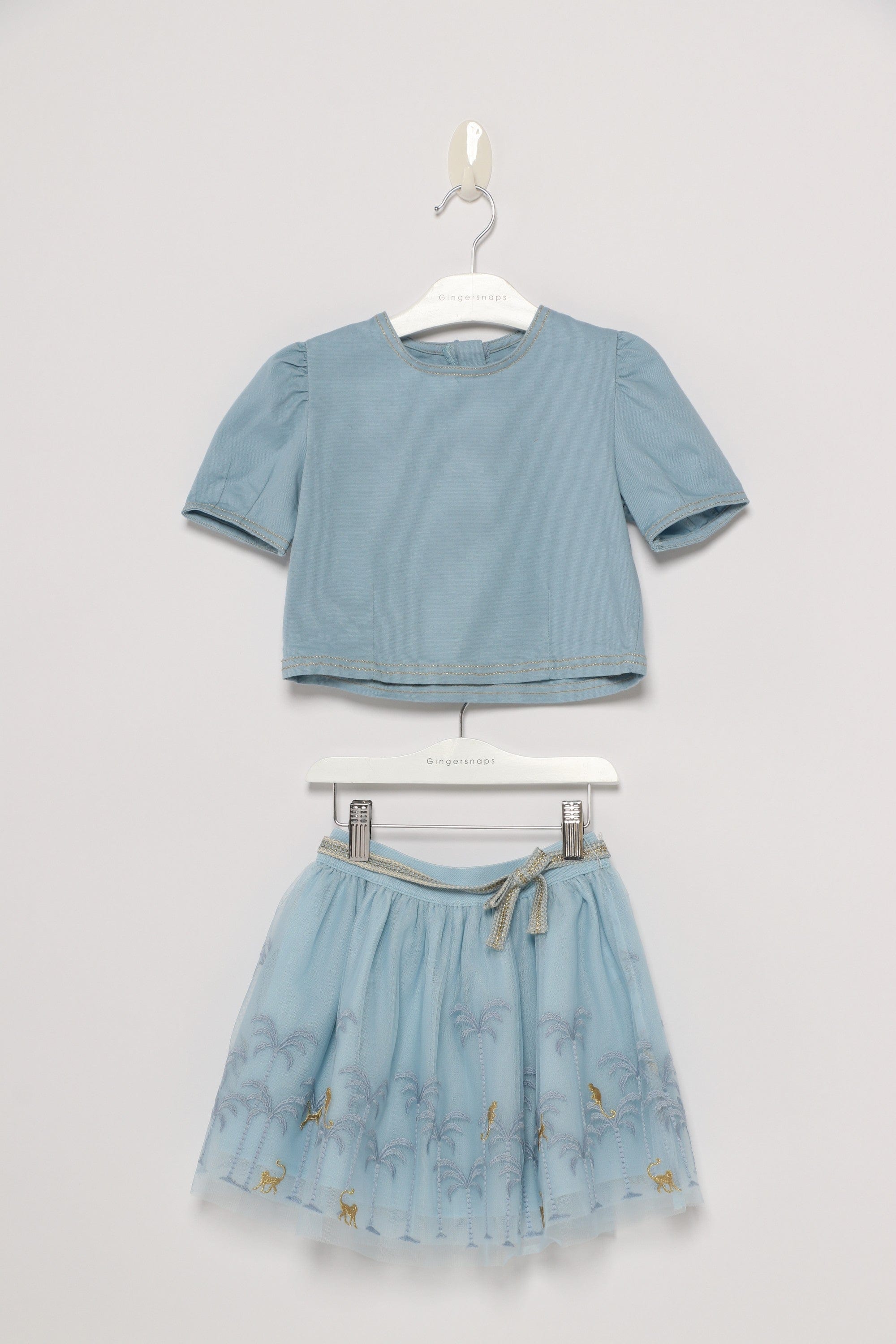 جينجرسنابس طقم بناتي تنورة منقوشة وبلوزة بناتي أزرق فاتح