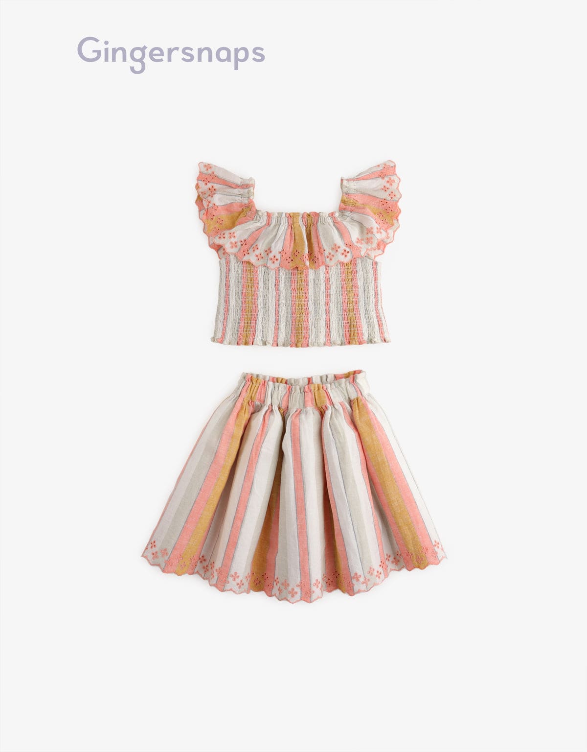 جينجرسنابس طقم قطعتين بناتي تنورة وبلوزة مخططة بالطول متعدد الألوان