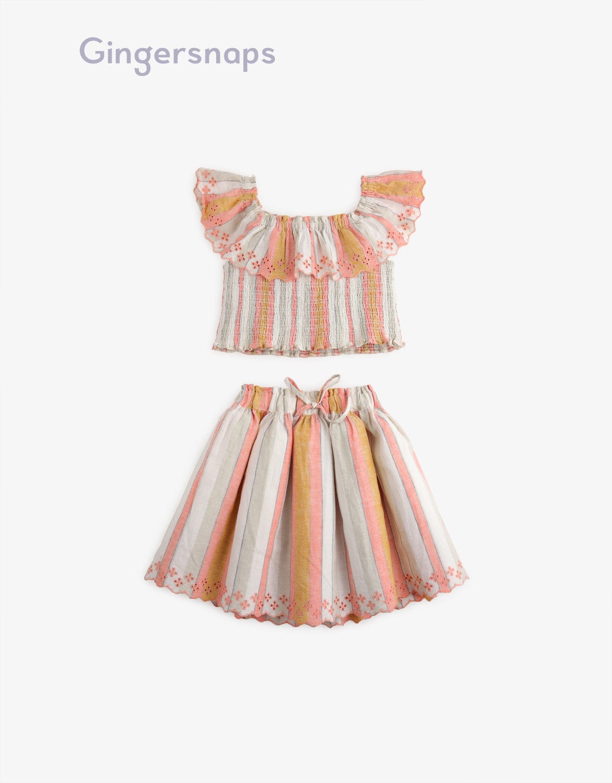 جينجرسنابس طقم قطعتين بناتي تنورة وبلوزة مخططة بالطول متعدد الألوان