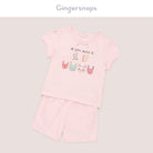 جينجرسنابس بيجامة سادة بناتي شورت بمطاط على الخصر وتيشيرت لؤلؤي