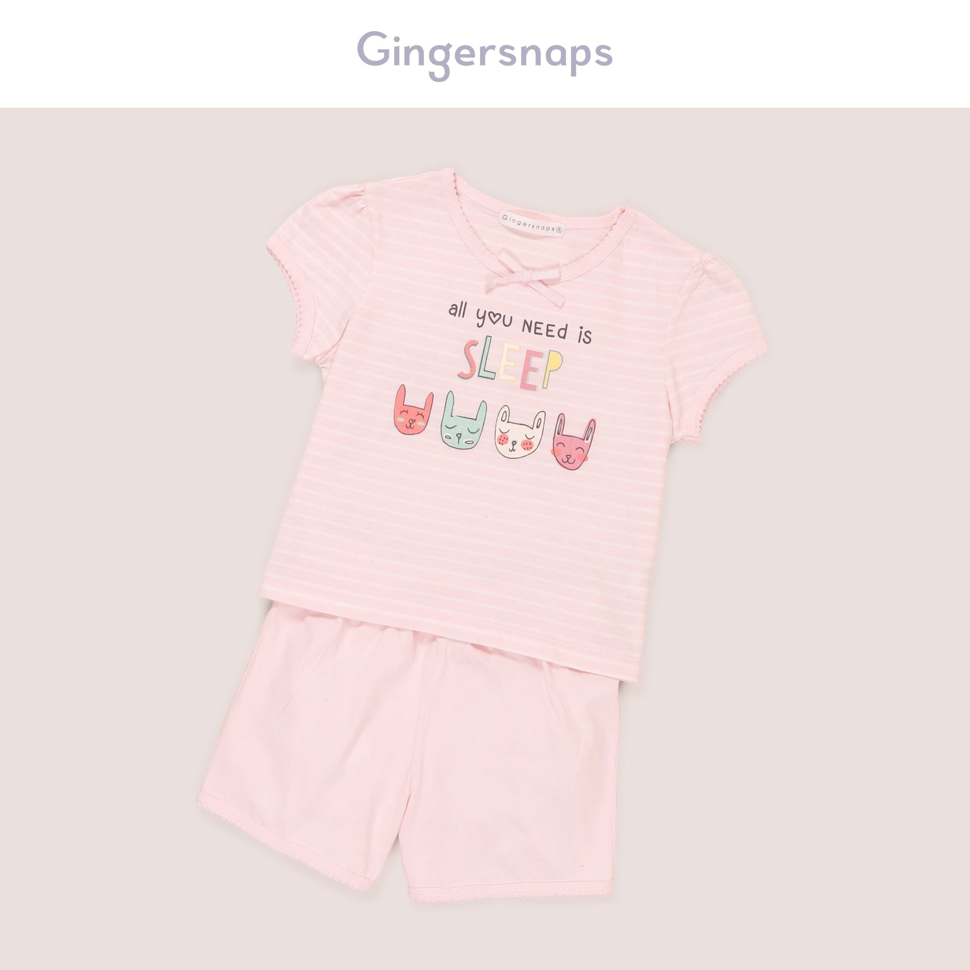 جينجرسنابس بيجامة سادة بناتي شورت بمطاط على الخصر وتيشيرت لؤلؤي