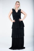 نتشي فستان سادة طبقات كلوش من أسفل ماكسي بدون أكمام