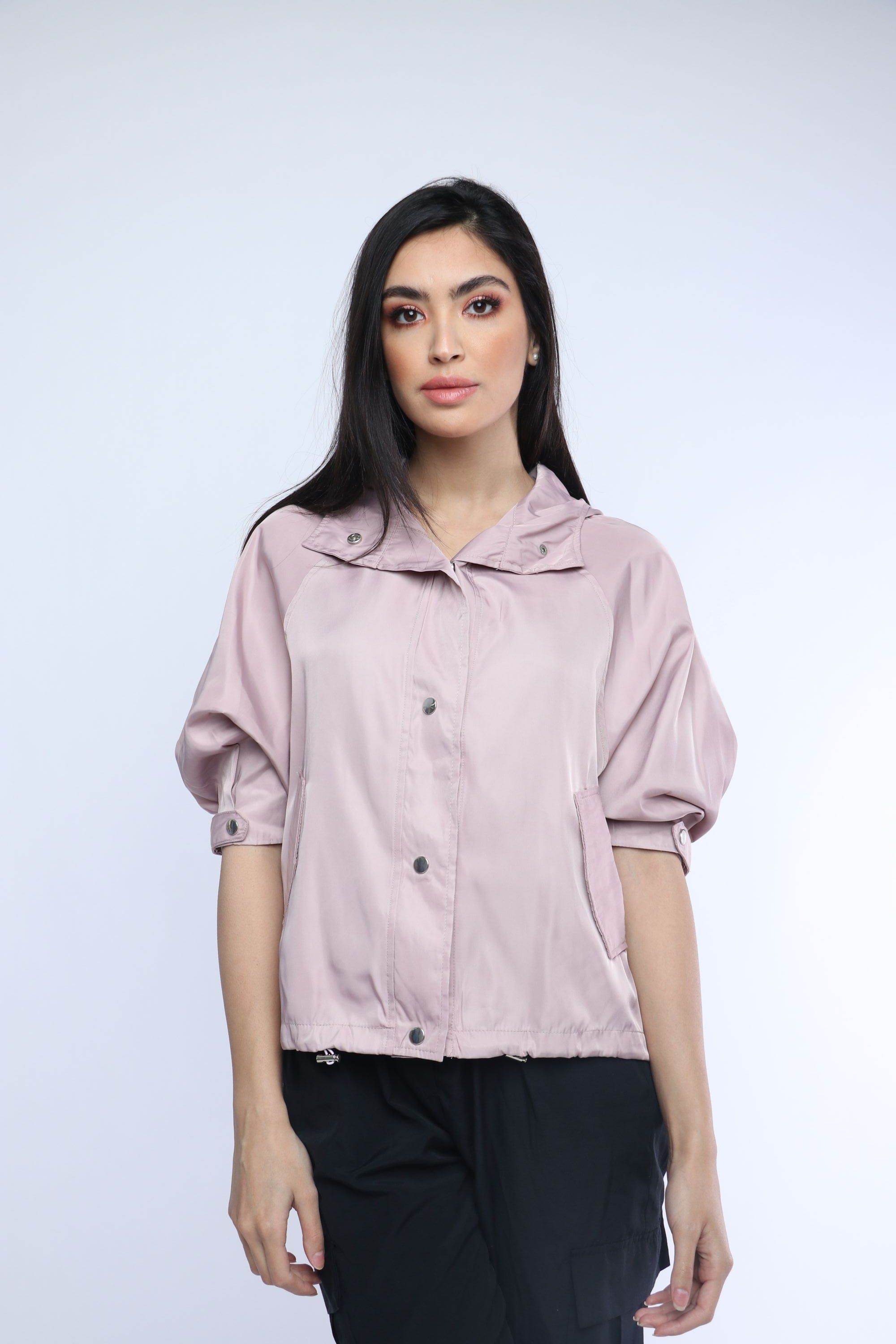 نتشي سترة نسائية 3/4 كم بازرار امامية وياقة