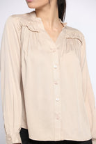 نتشي بلوزة سادة بفتحة سبعة وياقة كم طويل نسائي