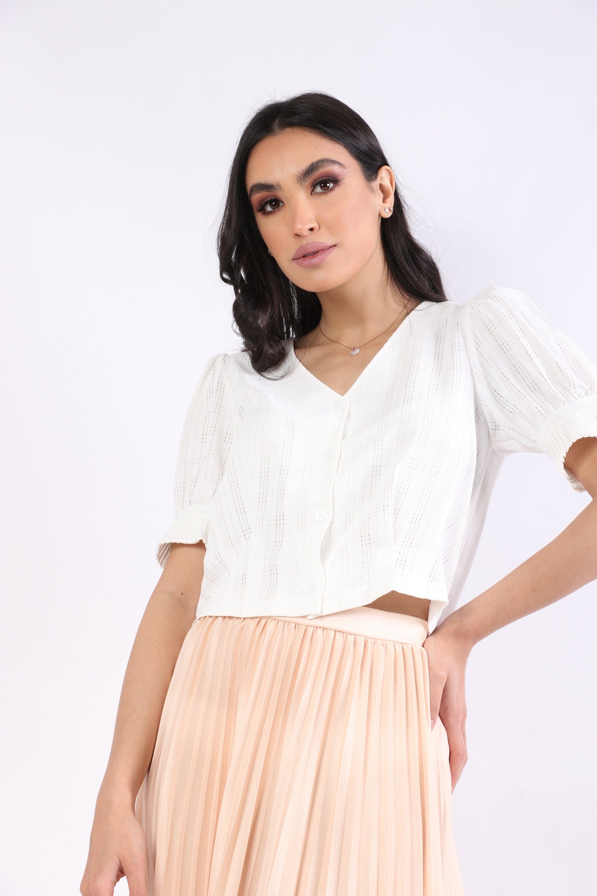 نتشي قميص قصير سبعة بأزرار أمامية كم قصير بف نسائي