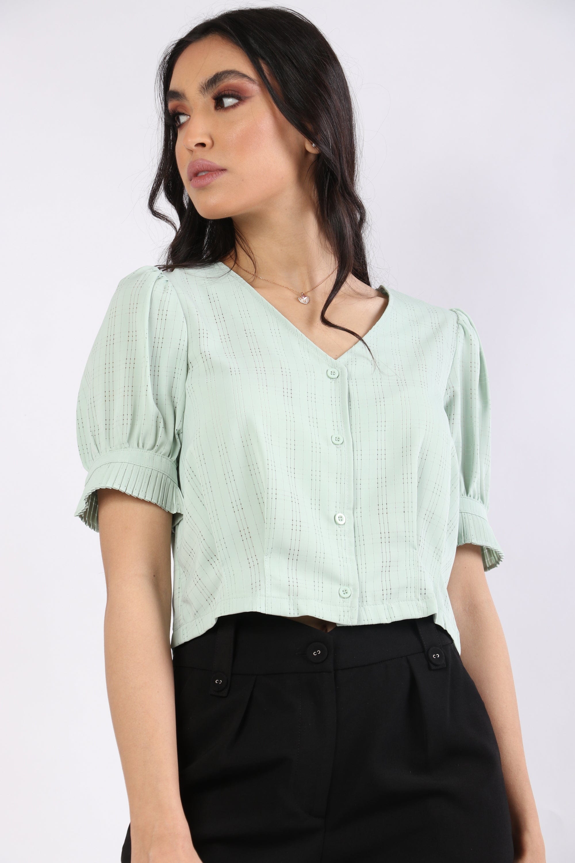 نتشي قميص قصير سبعة بأزرار أمامية كم قصير بف نسائي