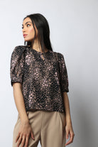 نتشي بلوزة مشجرة نص كم مفتوحة من الصدر نسائي