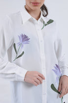 نتشي قميص بطبعة ورود كبيرة كم طويل نسائي