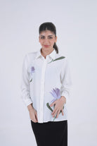 نتشي قميص بطبعة ورود كبيرة كم طويل نسائي