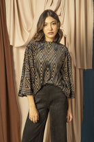 نتشي بلوزة مخمل نسائية بأكمام وسيعة