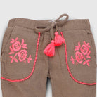 جينجرسنابس بنطلون بناتي مطرز ومزين بتطريز علي الجيب بنفسجي فاتح