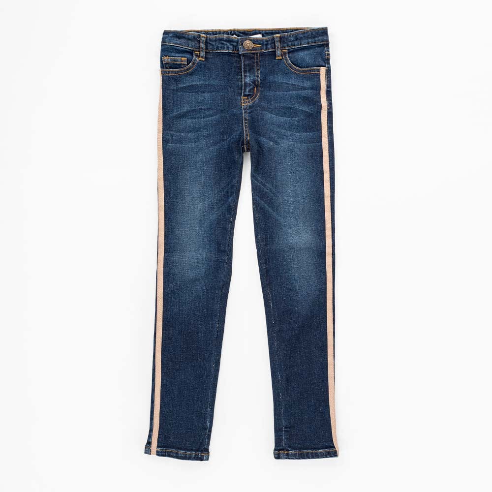 جينجرسنابس بنطلون بناتي جينز بخطين جانبيين أزرق/سط