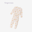 جينجرسنابس طقم بنطلون بناتي بطبعة وبلوزة كم طويل رملي