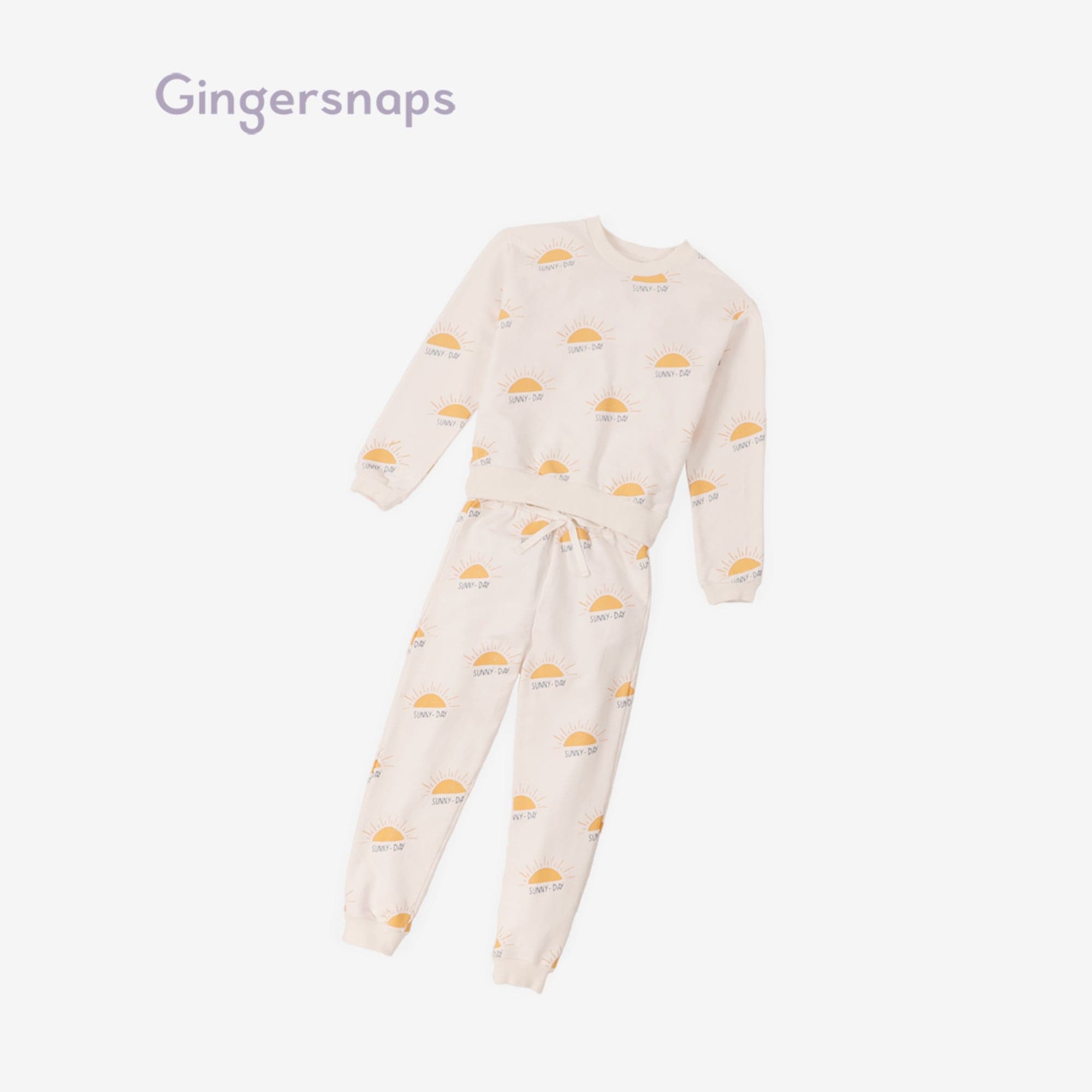 جينجرسنابس طقم بنطلون بناتي بطبعة وبلوزة كم طويل رملي