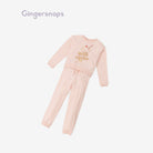 جينجرسنابس طقم بناتي بلوزة بطبعة كم طويل وبنطلون وردي فاتح