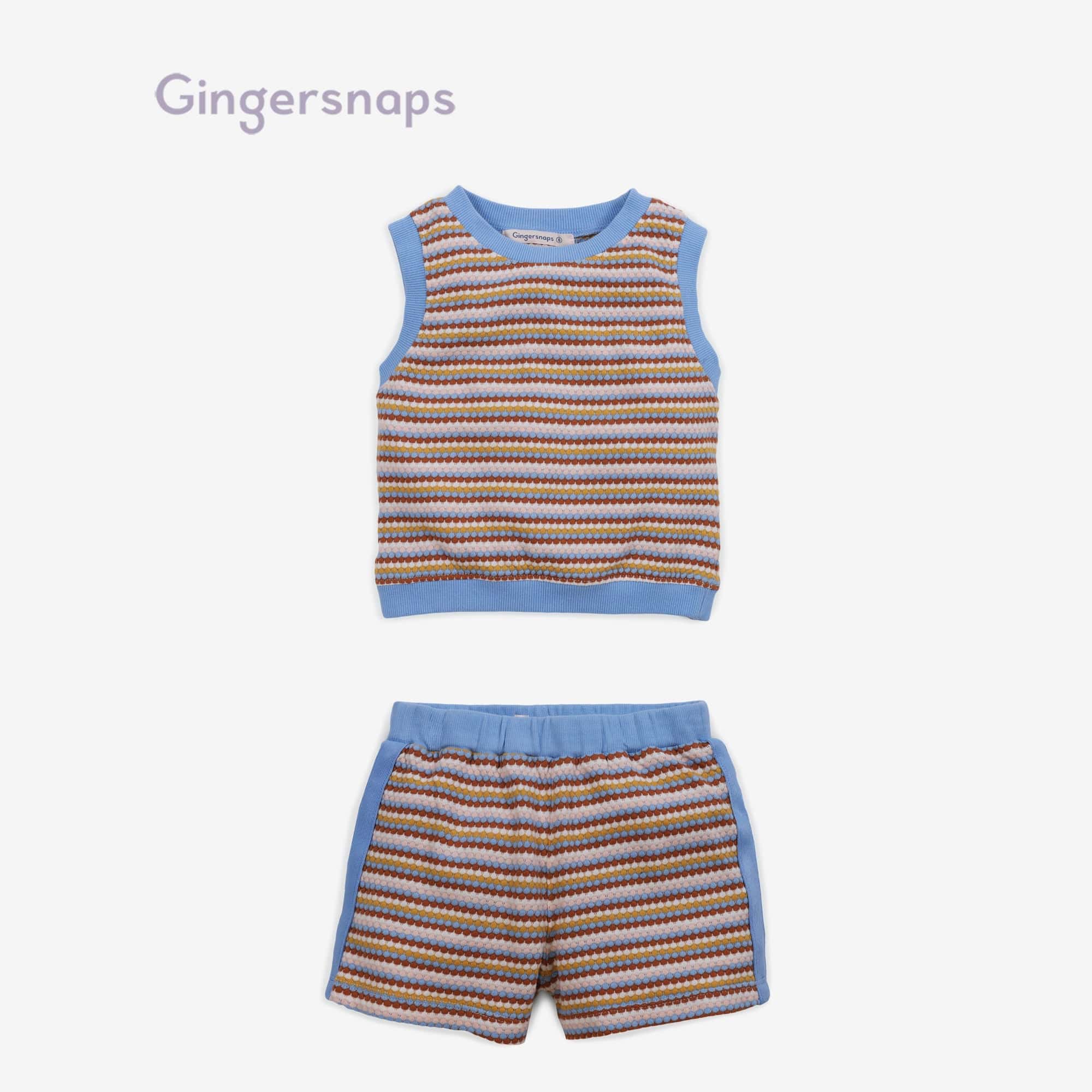 جينجرسنابس طقم بناتي تيشيرت مخطط بالعرض كت وشورت متعدد الألوان