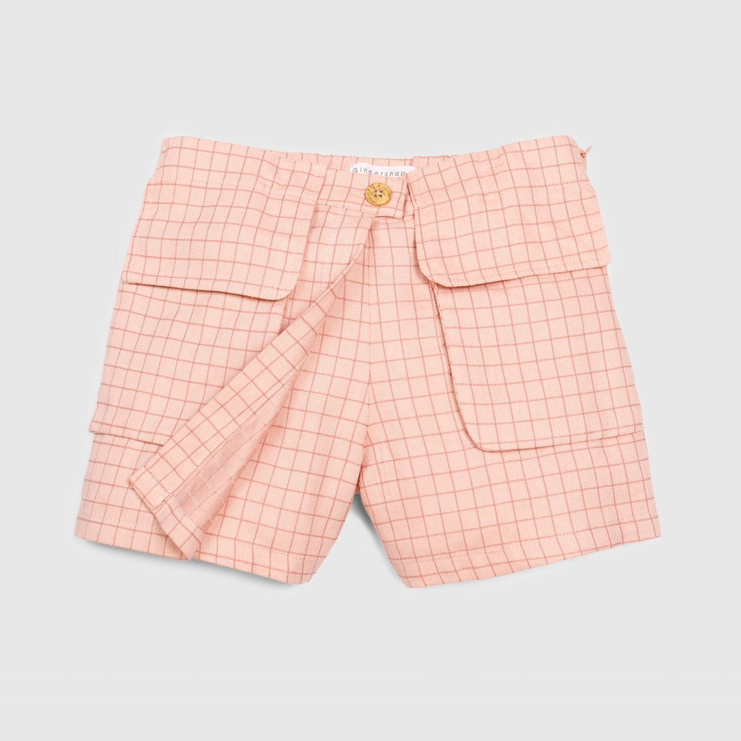 جينجرسنابس شورت كاروهات بجيوب أمامية أطفالي بنات وردي باهت