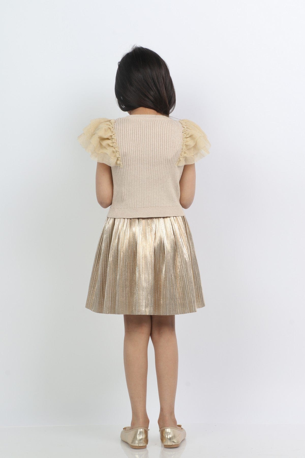 جينجرسنابس تنورة بناتي كلوش سادة لامعة ذهب