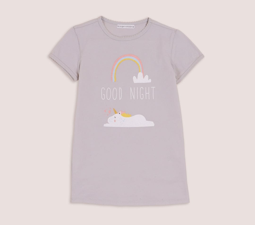 جينجرسنابس بيجامة بناتي بطبعة أمامية نص كم أزرق بخاري