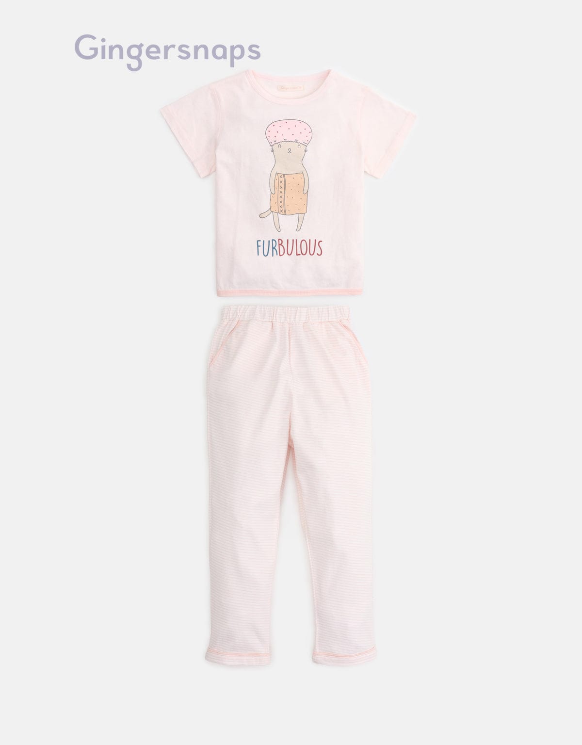 جينجرسنابس بيجامة بناتي تيشيرت مطبوع وبنطلون وردي