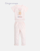 جينجرسنابس بيجامة بناتي تيشيرت مطبوع وبنطلون وردي