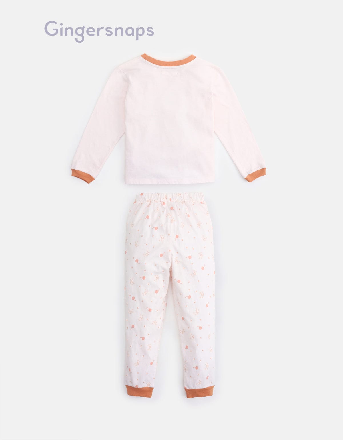 جينجرسنابس بيجامة بناتي تيشيرت مطبوع وبنطلون منقوش أبيض