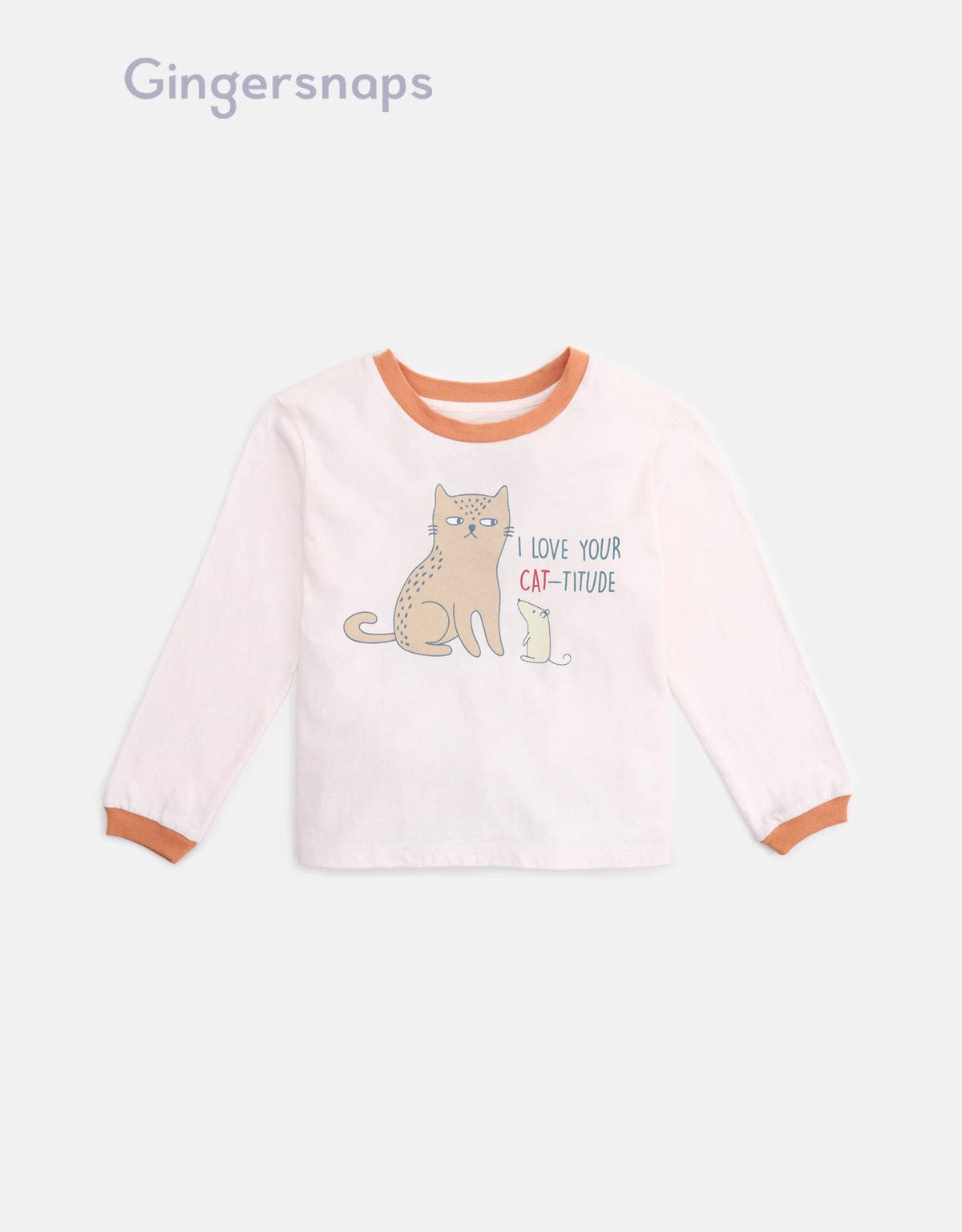 جينجرسنابس بيجامة بناتي تيشيرت مطبوع وبنطلون منقوش أبيض