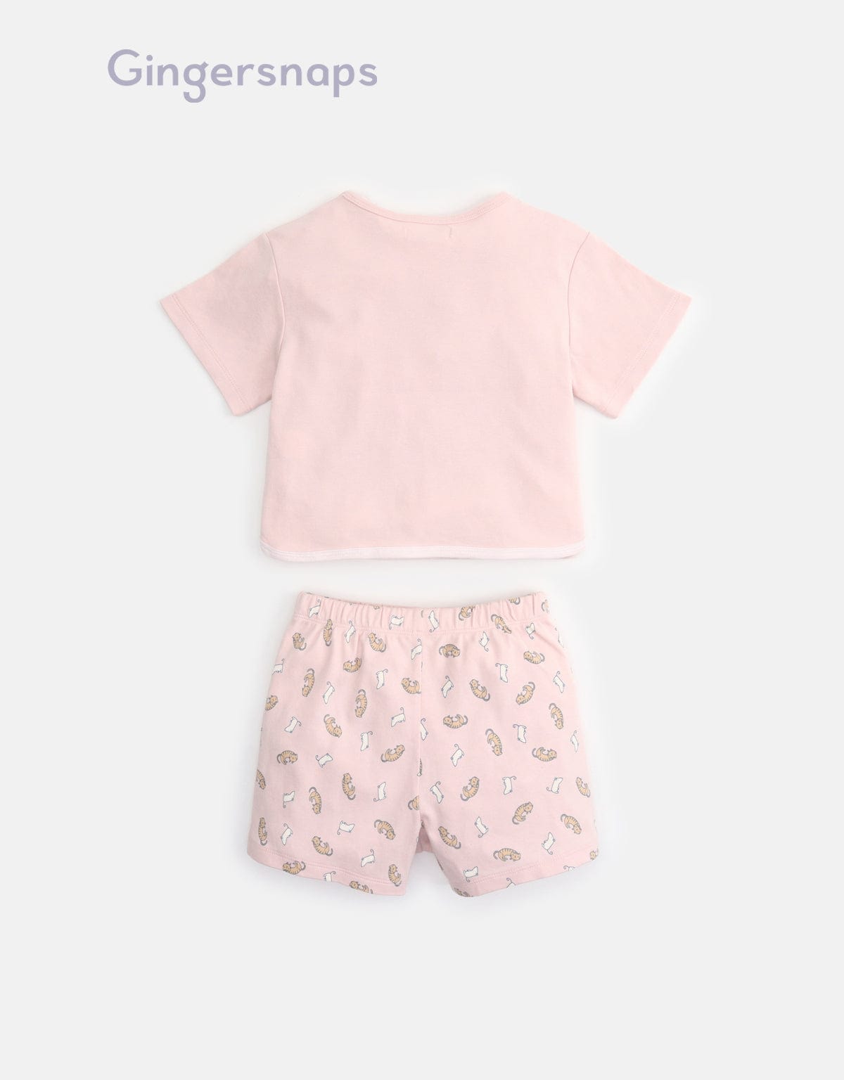 جينجرسنابس بيجامة بناتي بلوزة مطبوعة نص كم وتنورة منقوش وردي