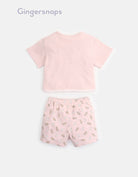 جينجرسنابس بيجامة بناتي بلوزة مطبوعة نص كم وتنورة منقوش وردي