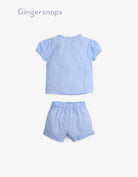 جينجرسنابس بيجامة شورت وبلوزة بأزرار أمامية نص كم بناتي أزرق