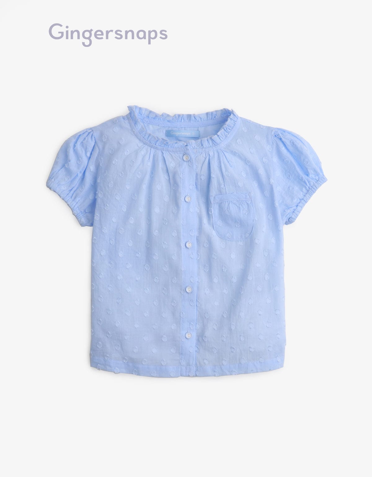 جينجرسنابس بيجامة شورت وبلوزة بأزرار أمامية نص كم بناتي أزرق
