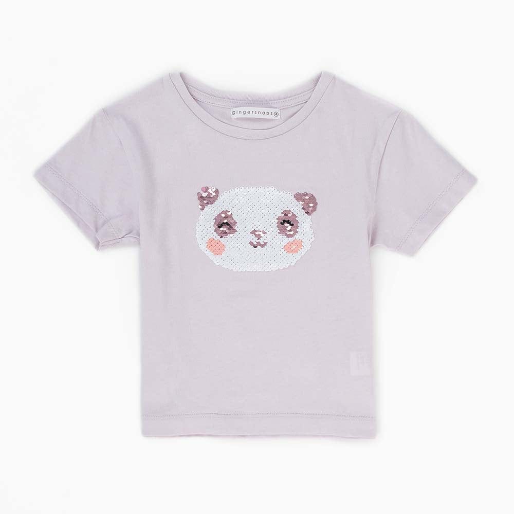 جينجرسنابس تيشيرت مطرز بالخرز كم قصير بناتي رمادي ليلكي