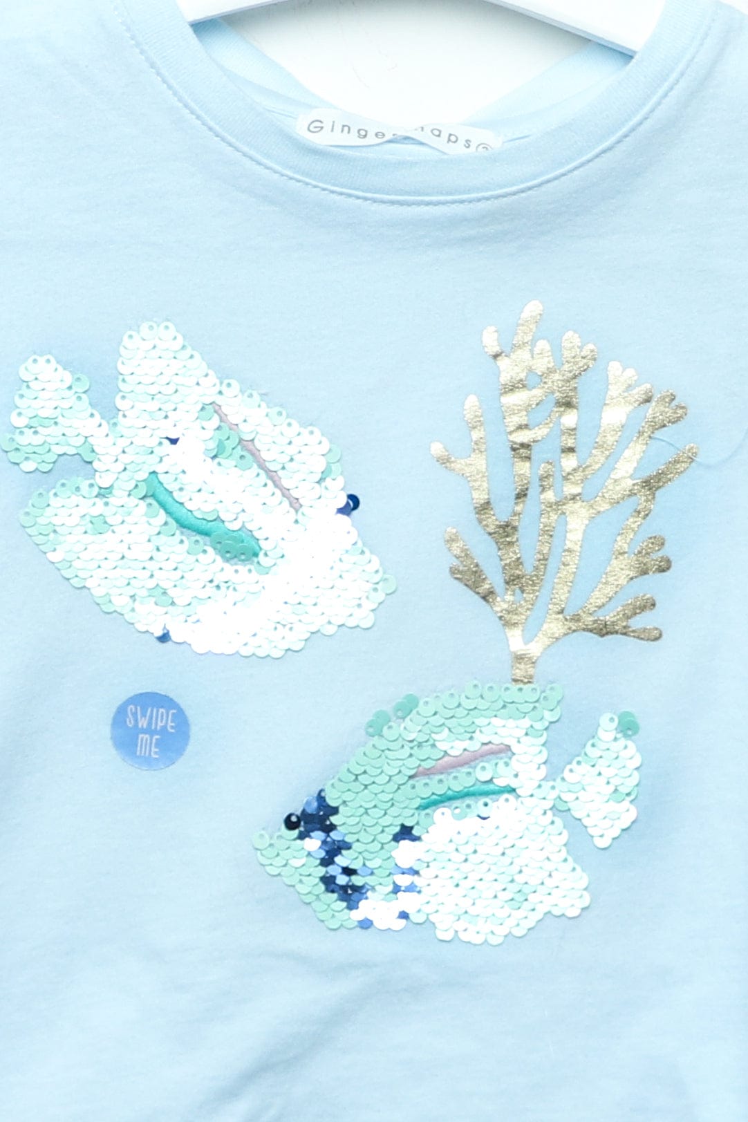 جينجرسنابس تي شيرت بناتي بطبعة لامعة مسحوق أزرق
