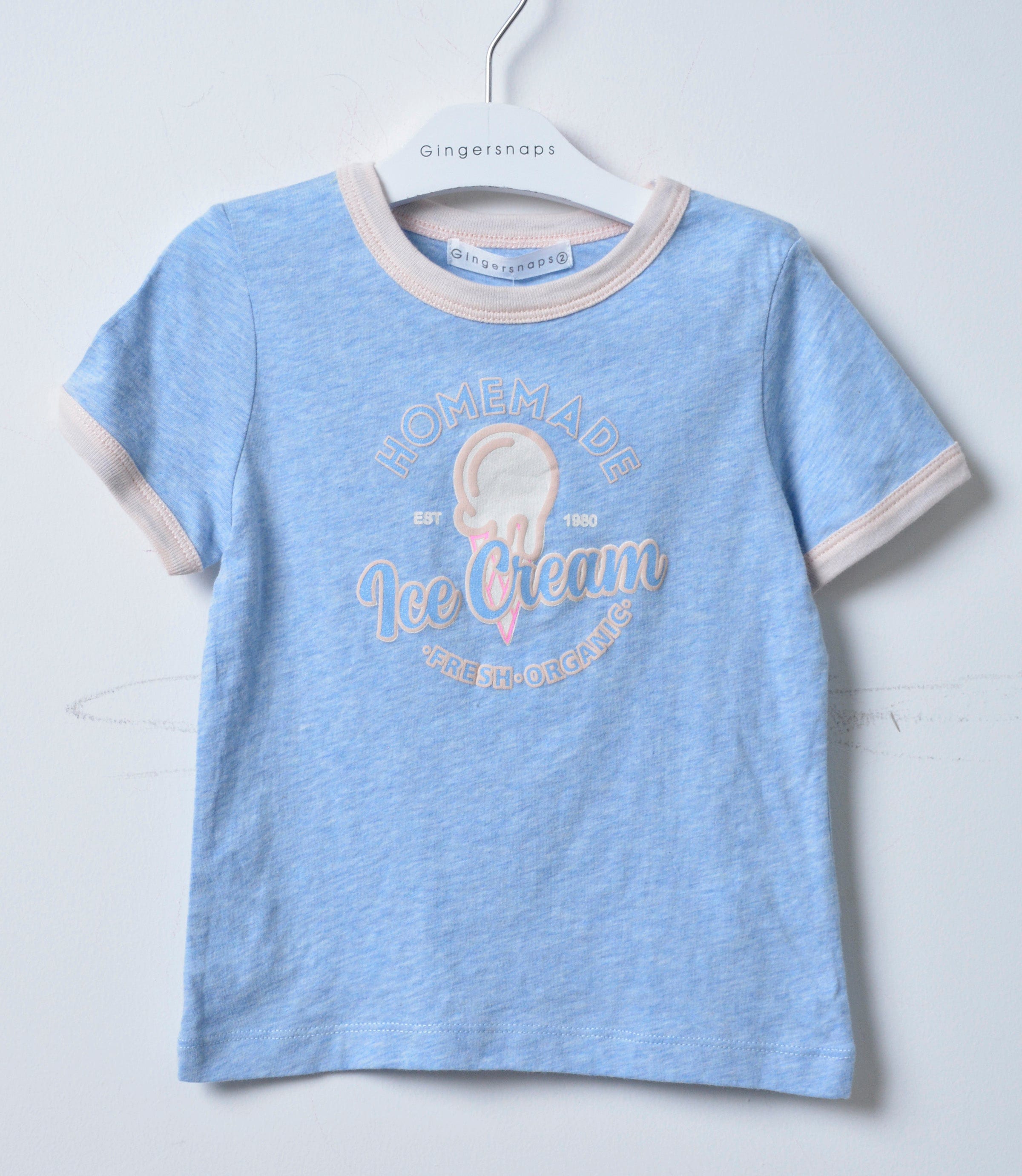 جينجرسنابس تيشيرت بطبعة أيس كريم بناتي أزرق فاتح