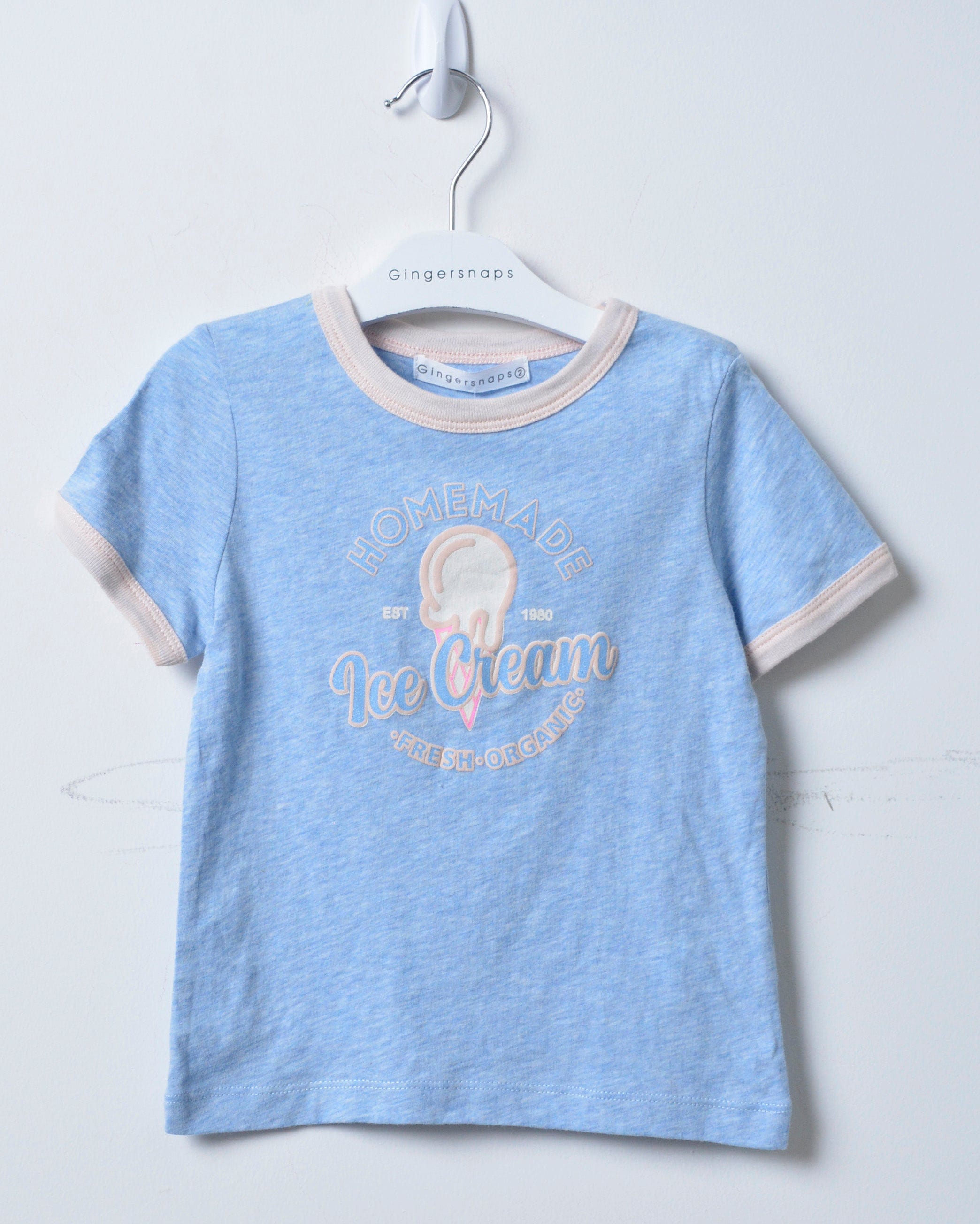 جينجرسنابس تيشيرت بطبعة أيس كريم بناتي أزرق فاتح