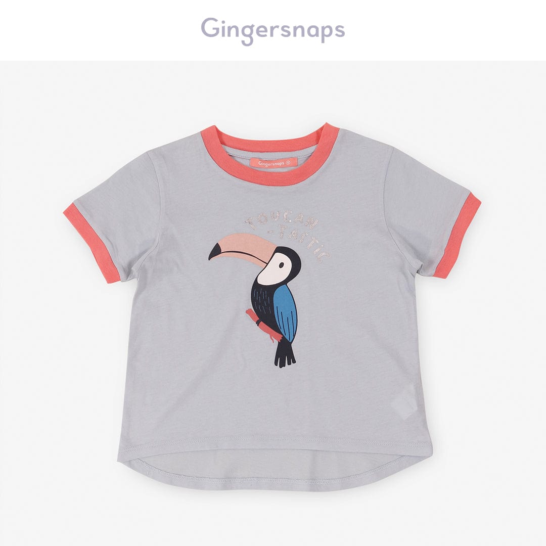 جينجرسنابس تي شيرت بناتي بطبعة بغبغاء نيلي فاتح